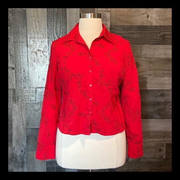 Covington button up shirt size XLarge petite holiday party floral Lovecore - Picture 1 of 12